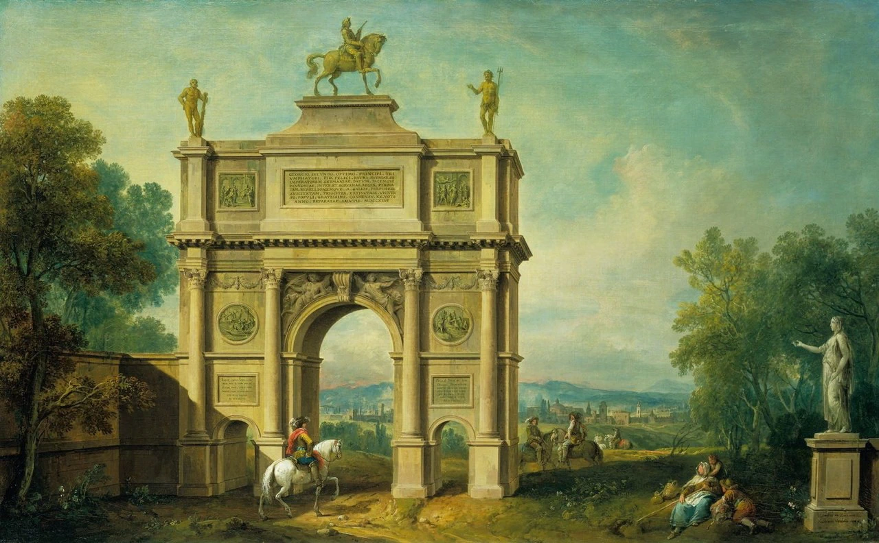 Paesaggio con arco trionfale a Giorgio II - Royal Collection